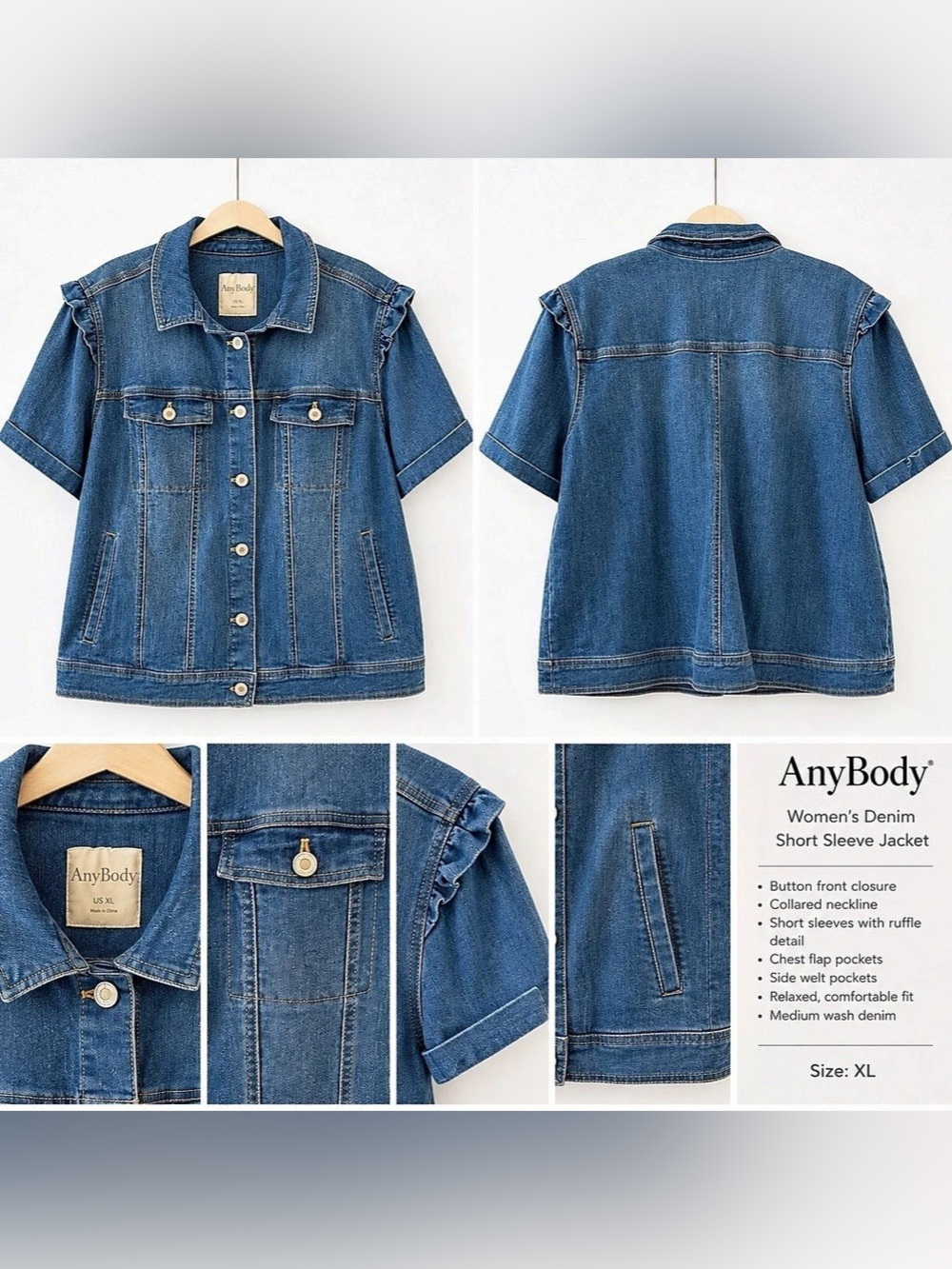 AnyBody Women's Denim Short Sleeve Jacket Denim Short Sleeve Jacket NWOT in Blue